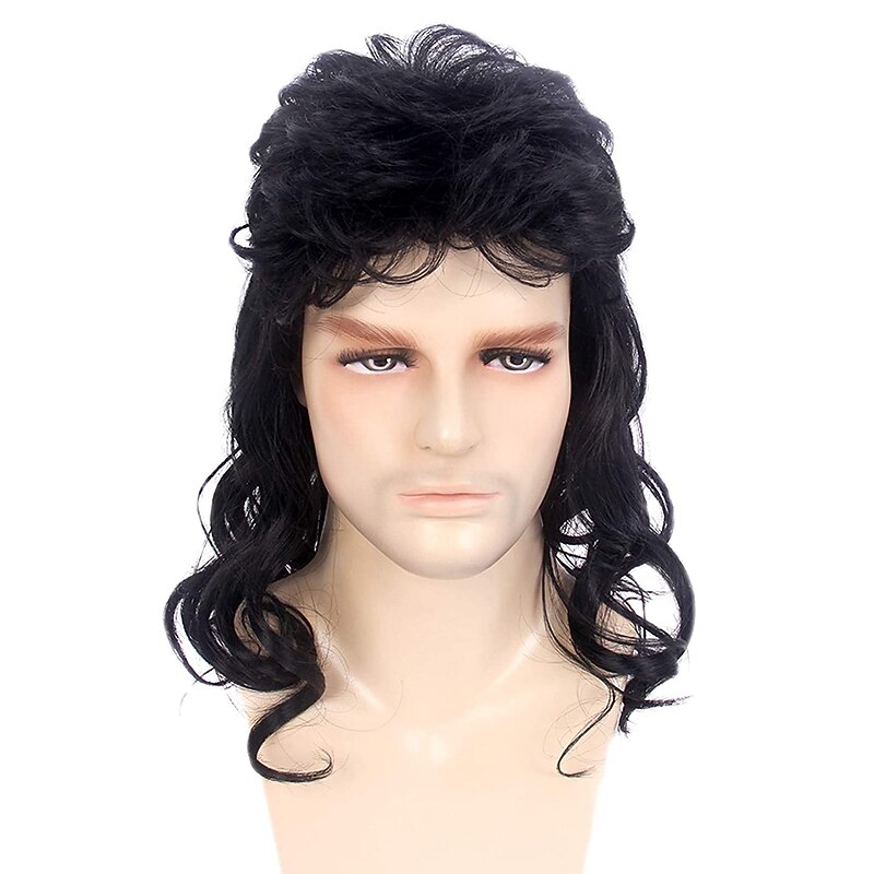 Funny mens    Wig 70S 80S wig Rock Wig  70S 80S Disco Mullet Wigs for Men Hippie Long Wavy 60S Men Wig for Party   Fancy Dress Only Wig Halloween Wigs2