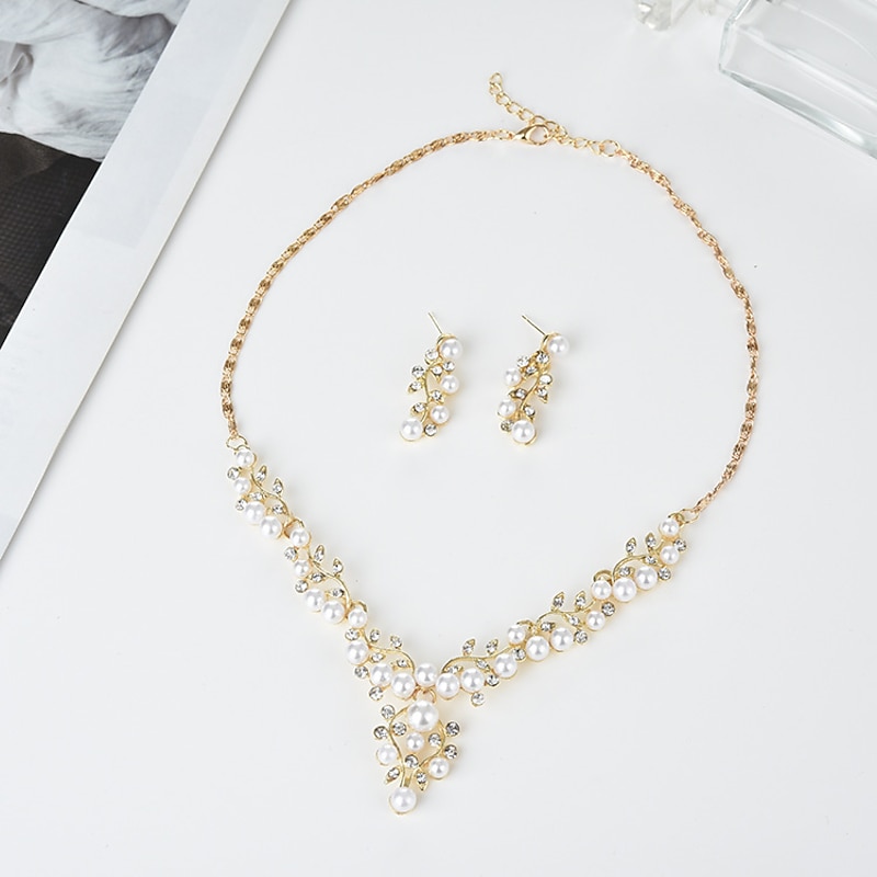 Hoop Earrings Two-piece Suit Imitation Pearl Alloy 1 Necklace Earrings Women's Stylish Elegant Fashion Cute Lovely Geometrical Precious Geometric Jewelry Set For School Gift Daily4