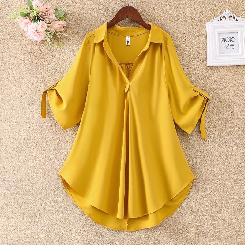 Women's Shirt Blouse Streetwear Casual Solid Color Half Sleeve Regular Tops Shirt Collar Work Daily Weekend Black White Yellow Red Spring Fall