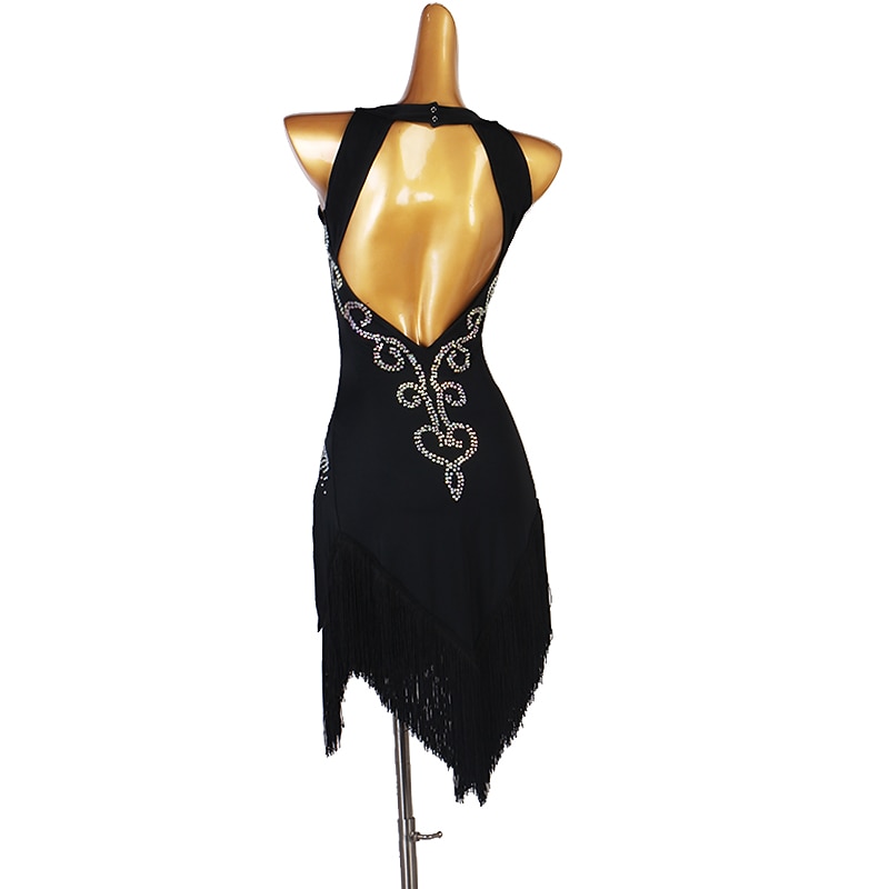 Latin Dance Dress Tassel Crystals / Rhinestones Women's Performance Daily Wear Sleeveless Spandex2