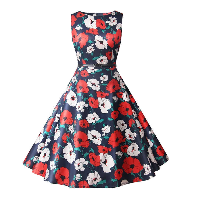 1950s Flare Dress Sleeveless Swing Dress With Belt Retro Vintage Dress Party Costume Women's Costume  Cosplay Party Cocktail Knee Length Spring Summer2