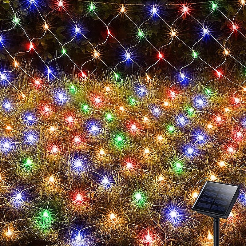 Solar LED Net Lights 8 Modes 200 LEDs 9.8ft x 6.6ft Tree Wrap Mesh Fairy Twinkle Lights for Outdoor Patio Lawn Garden Porch Bushes Camping Window Christmas4