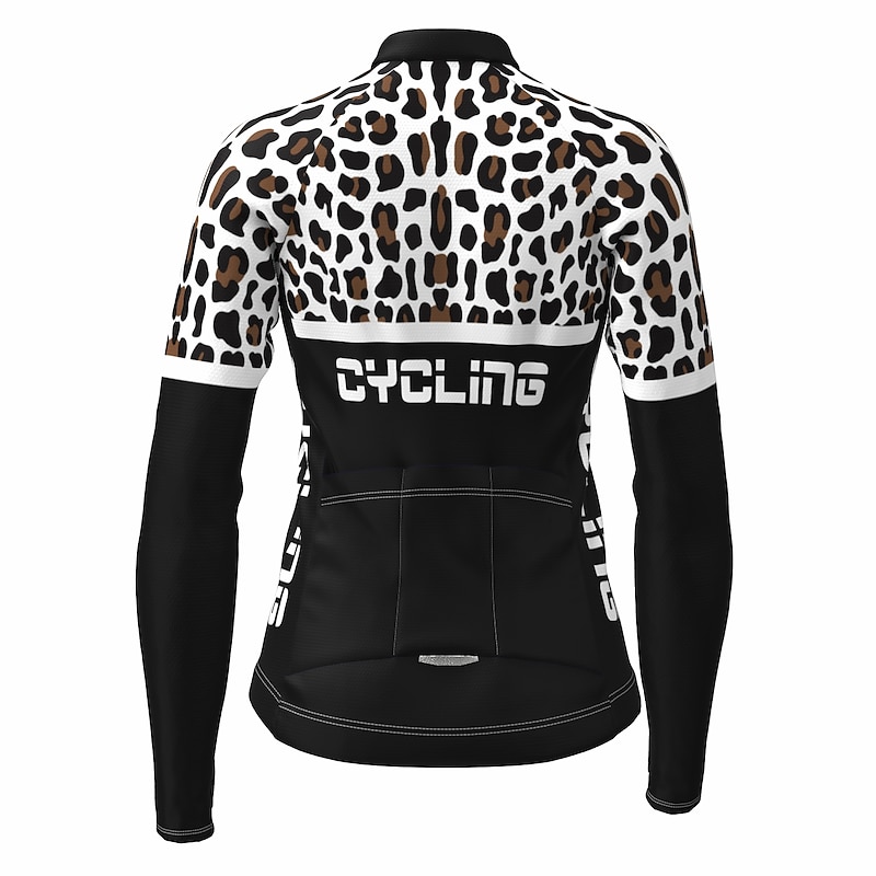 Women's Cycling Jersey Leopard Funny Long Sleeve Bike Jersey Top with 3 Rear Pockets Mountain Bike MTB Road Bike Cycling Quick Dry Reflective Strips Back Pocket Moisture Wicking Sports Black Yellow3