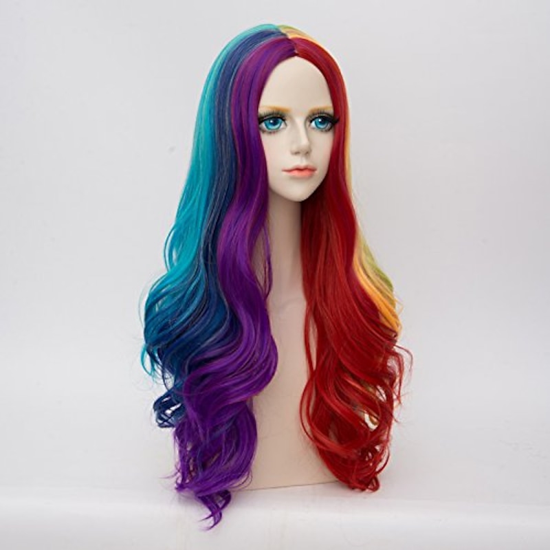 Gothic  Colorful  Wig72Cm Long Braid Curly Gothic Lolita Harajuku Anime Cosplay Christmas  Wigs for Women Kids  (Red/Yellow/Blue/Purple Halloween Wigs4