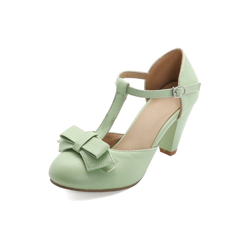 1950s Vintage Mint Green T-Strap Heels with Bow – Retro Chunky Mid-Heel Pumps for Women, Ideal for Swing Dance, Retro Parties, and Daily Wear2