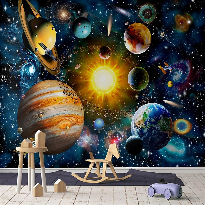 Mural Wallpaper Wall Sticker Covering Print Peel and Stick Self Adhesive  Children Cartoon Planet World Party Birthday PVC Vinyl Home Decor3
