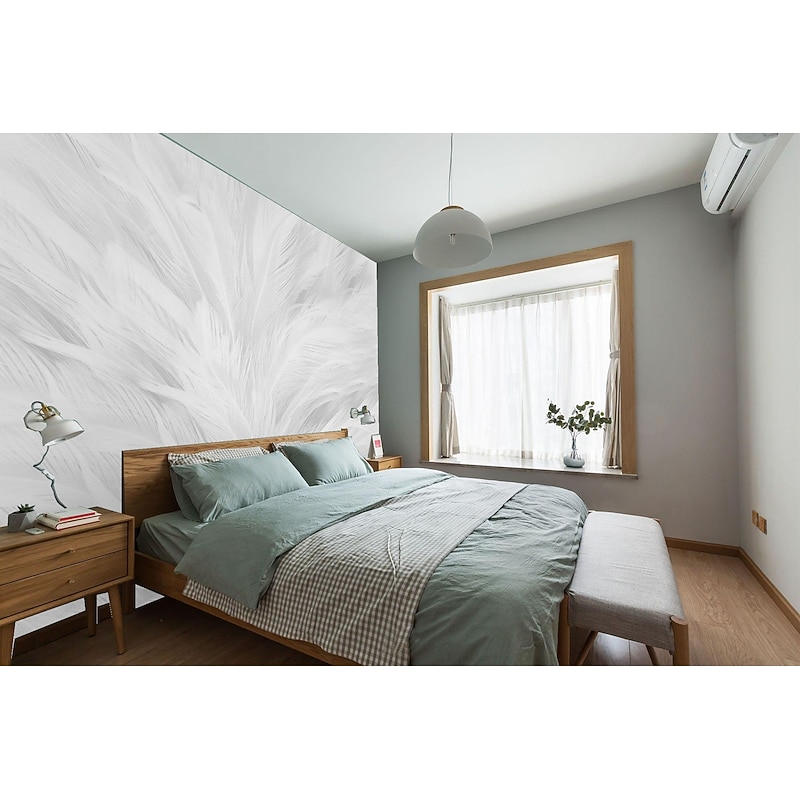 Mural Wallpaper Wall Sticker Covering Print Peel and Stick Self Adhesive White Feather Room Wallcovering PVC / Vinyl Home Decor4