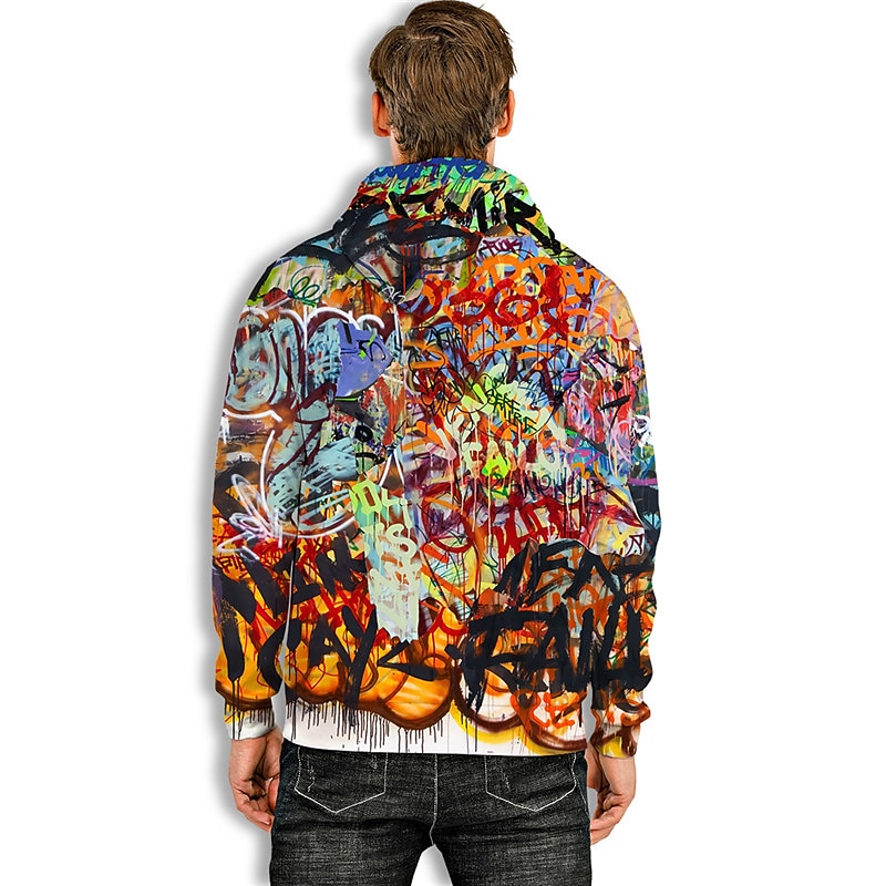 Men's Graphic Prints Graffiti Hoodie Hoodies Sweatshirt 3D Print Casual Long Sleeve Hooded Daily Sports Rainbow Print Designer2