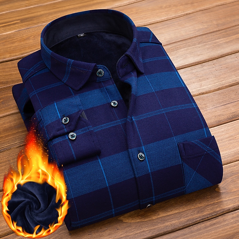 Men's Dress Shirt Flannel Shirt Collared Shirt Button Up Shirt Tartan Wedding Party Black-White Red Navy Blue Royal Blue Long Sleeve Turndown Winter Clothing Apparel Button-Down4