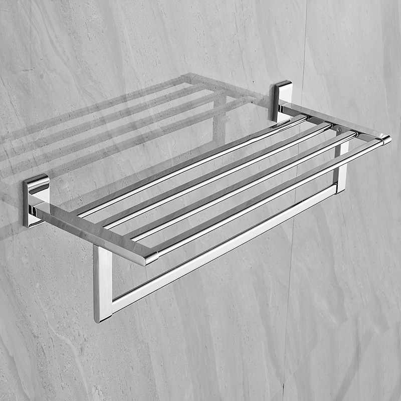 Multifunction Towel Rail Rack Holder Foldable Modern Solid Brass Bathroom Shelf with Hooks Wall Mounted Silvery3