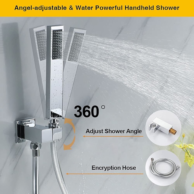 Waterfall Tub Faucet with Handheld Shower Chrome High Flow Waterfall Wall Mounted Bathtub Faucet Waterfall Spout Tub Filler Solid Brass with Black Finished3