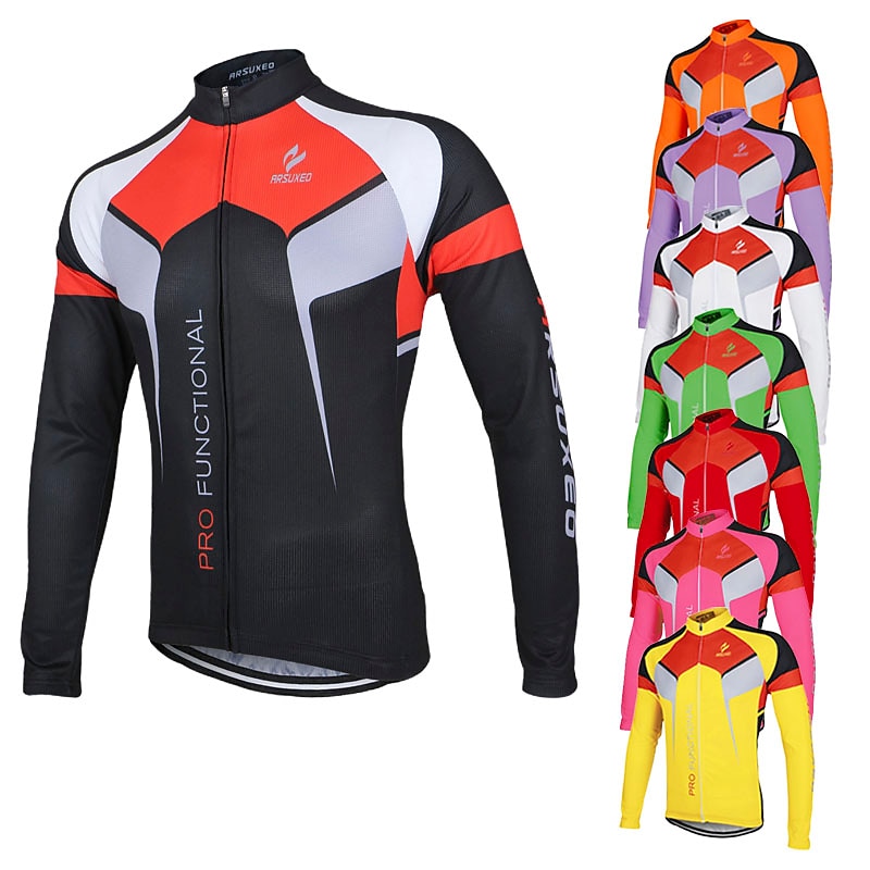 Men's Cycling Jersey Patchwork Long Sleeve Bike Jacket Jersey Top with 3 Rear Pockets Mountain Bike MTB Road Bike Cycling Quick Dry Anatomic Design Front Zipper Antistatic Sports Black White Yellow