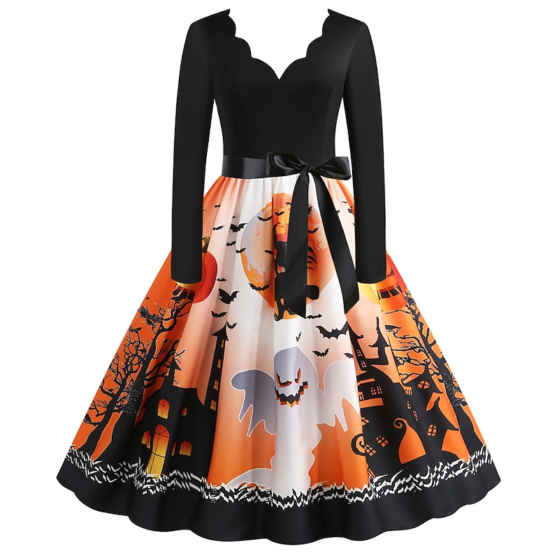 Pumpkin Halloween Dress Swing Dress Vintage Party / Evening Adults' Women's New Year Festival Easy Halloween Costumes Dress Up3
