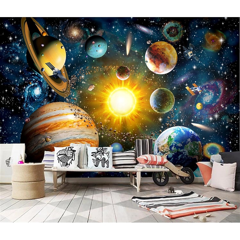 Mural Wallpaper Wall Sticker Covering Print Peel and Stick Self Adhesive  Children Cartoon Planet World Party Birthday PVC Vinyl Home Decor