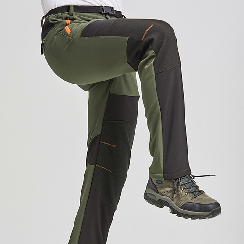 Men's Hiking Pants Trousers Fleece Lined Pants Softshell Pants Winter Outdoor Thermal Warm Fleece Lining Windproof Sweat wicking Pants / Trousers Bottoms Elastic Waist Zipper Pocket Black Army Green