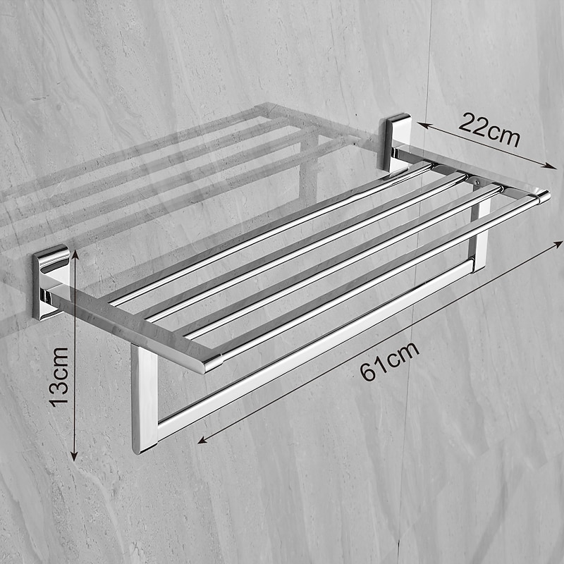 Multifunction Towel Rail Rack Holder Foldable Modern Solid Brass Bathroom Shelf with Hooks Wall Mounted Silvery2