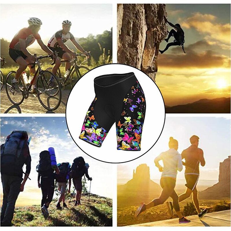 Women's Rainbow Butterfly LGBT Cycling Road Shorts Bike Shorts Cycling Padded Shorts Bike Shorts Pants Mountain Bike MTB Road Bike Cycling Sports 3D Pad Fast Dry Quick Dry Soft Black Yellow Spandex4