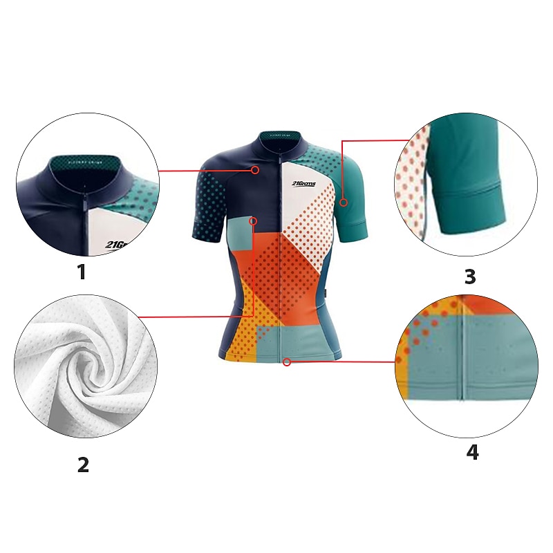 21Grams Women's Short Sleeve Cycling Jersey Spandex Polyester Funny Bike Jersey Top Mountain Bike MTB Road Bike Cycling UV Resistant Breathable Quick Dry Sports Blue+Orange Sky Blue+White Green3