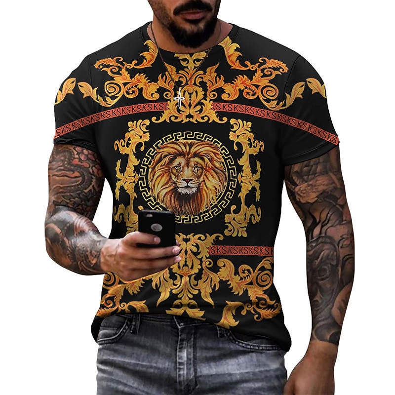 Men's Graphic Lion Shirt T Shirt Tee Funny T Shirts Short Sleeve T shirt 3D Print Crew Neck Shirt Vintage Designer Basic Casual Daily Weekend Black White Green Summer Clothing Apparel Plus Size S M L2