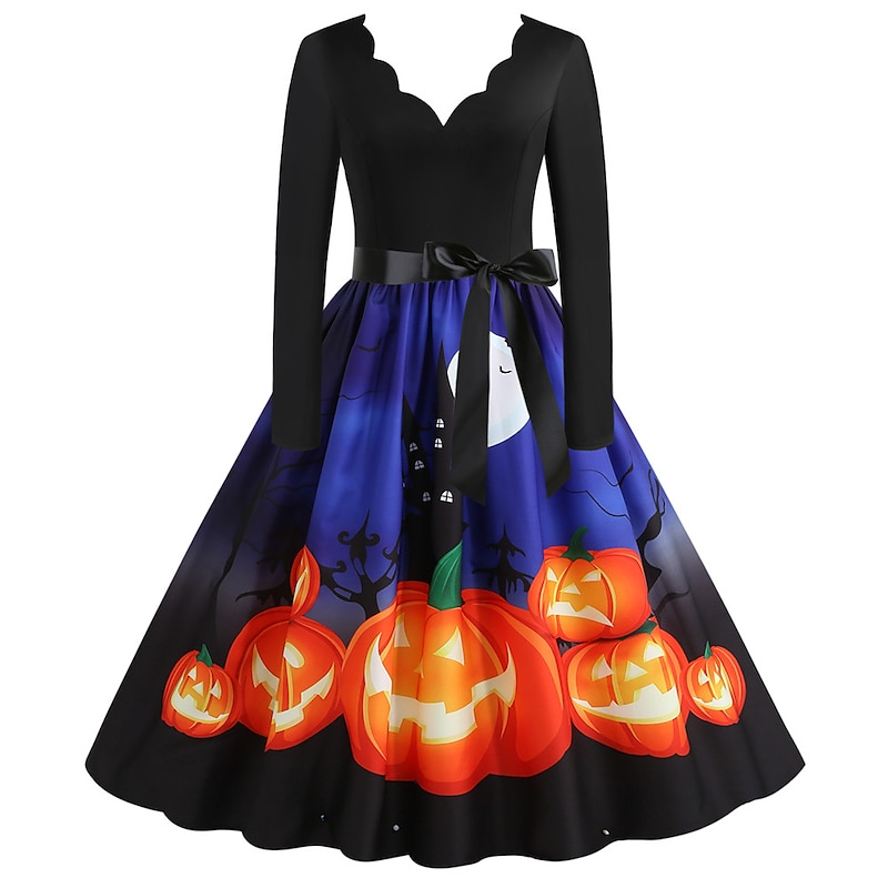 Pumpkin Halloween Dress Swing Dress Vintage Party / Evening Adults' Women's New Year Festival Easy Halloween Costumes Dress Up4