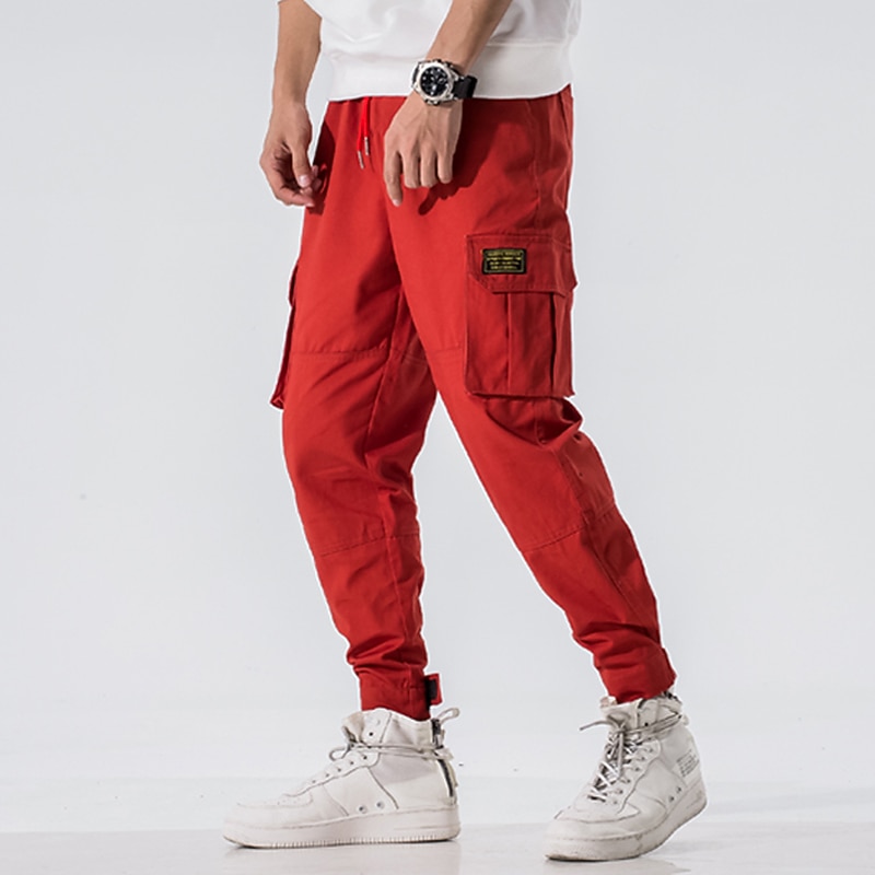 Men's Cargo Pants Cargo Trousers Joggers Trousers Drawstring Elastic Waist Multi Pocket Plain Comfort Outdoor Full Length Casual Daily Streetwear Casual Loose Fit ArmyGreen Red Inelastic3