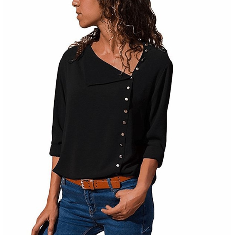 Women's Shirt Blouse Plain Streetwear Basic Long Sleeve Shirt Collar Regular Tops Weekend Easter Buttons Black White Yellow Pink Navy Blue Spring Fall2