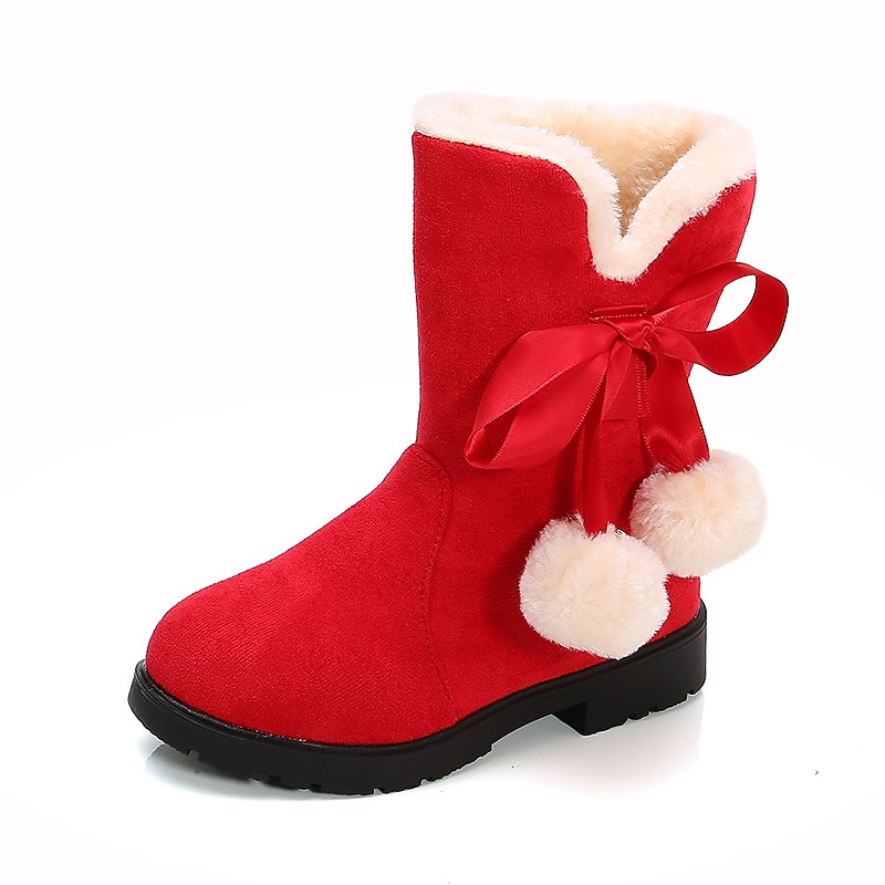 Girls' Boots Mid-Calf Boots Christmas Snow Boots Fluff Lining PU Snow Boots Big Kids(7years +) Little Kids(4-7ys) Toddler(2-4ys) Daily Walking Shoes Red Pink Black Winter