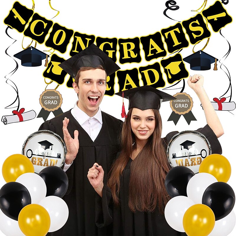 New Graduation Season Balloon Set Graduation Party Background Arrangement Pull Flag Paper Flower Ball Decorative Balloons4