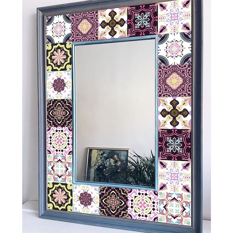 24pcs Creative Kitchen Bathroom Living Room Self-adhesive Wall Stickers Waterproof Mediterranean Fuchsia Tile Stickers3