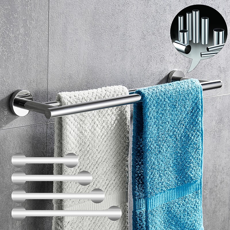 Towel Bar Bathroom Shelf Adjustable Length New Design Creative Contemporary  Modern Stainless Steel  Low-carbon Steel Metal,1pc Bathroom Double 2-tower bar Wall Mounted
