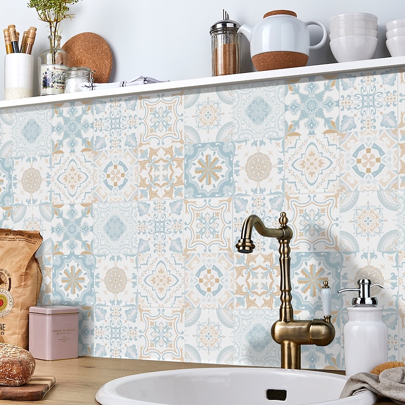 24/48pcs Self-adhesive Wall Stickers Waterproof Fresh Tiles Tile Stickers Waterproof Creative Kitchen Bathroom Living Room3