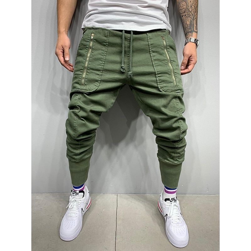 Men's Cargo Pants Cargo Trousers Joggers Trousers Elastic Waist Zipper Pocket Multi Pocket Plain Outdoor Sports Full Length Casual Sports Sports Athleisure Loose Fit ArmyGreen Black Micro-elastic2