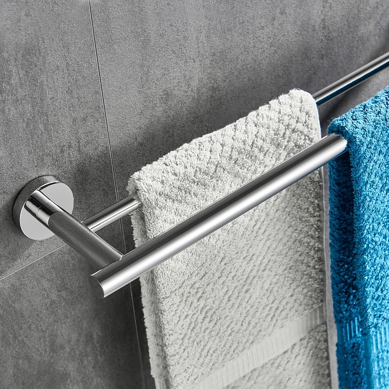 Towel Bar Bathroom Shelf Adjustable Length New Design Creative Contemporary  Modern Stainless Steel  Low-carbon Steel Metal,1pc Bathroom Double 2-tower bar Wall Mounted2