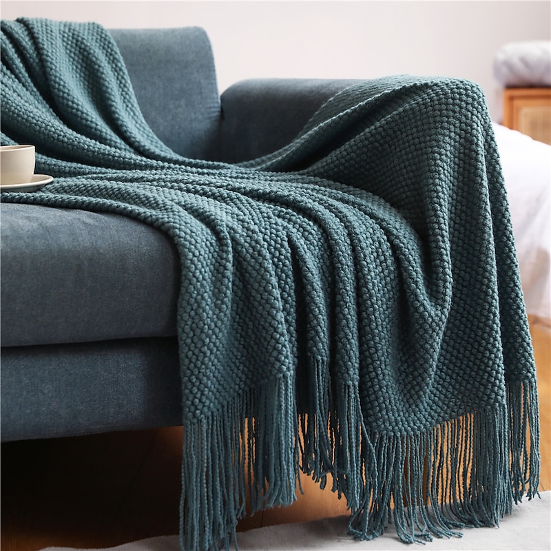 Throw Blanket White for Couch Sofa Chair Bed Knitted Decorative Soft Warm Cozy Light Weight for Spring Summer4