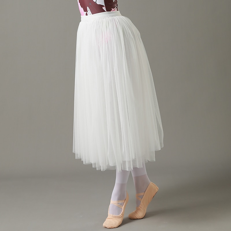 Breathable Ballet Skirts Ballroom Solid Tulle Women's Training Performance High Polyester Chiffon3