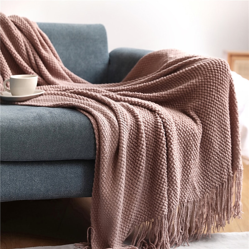 Throw Blanket White for Couch Sofa Chair Bed Knitted Decorative Soft Warm Cozy Light Weight for Spring Summer3