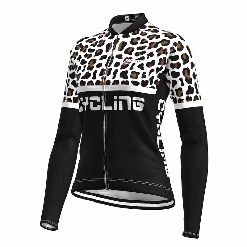 Women's Cycling Jersey Leopard Funny Long Sleeve Bike Jersey Top with 3 Rear Pockets Mountain Bike MTB Road Bike Cycling Quick Dry Reflective Strips Back Pocket Moisture Wicking Sports Black Yellow