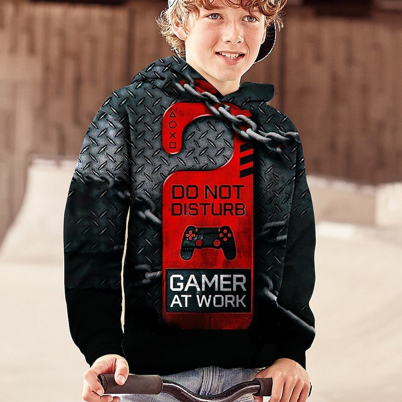 Boys 3D Letter Hoodie Long Sleeve 3D Print Spring Fall Winter Active Daily Kids 4-12 Years School Outdoor Daily Regular Fit2