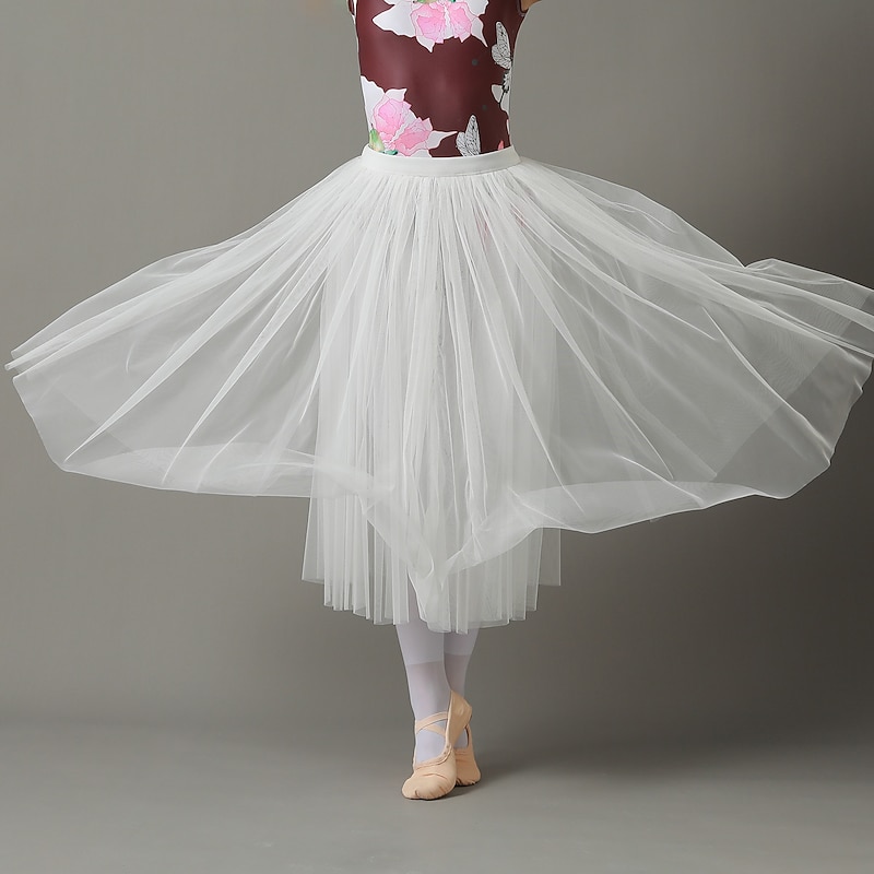 Breathable Ballet Skirts Ballroom Solid Tulle Women's Training Performance High Polyester Chiffon