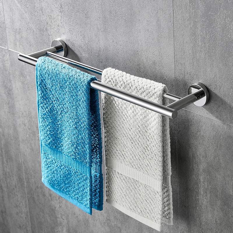 Towel Bar Bathroom Shelf Adjustable Length New Design Creative Contemporary  Modern Stainless Steel  Low-carbon Steel Metal,1pc Bathroom Double 2-tower bar Wall Mounted3