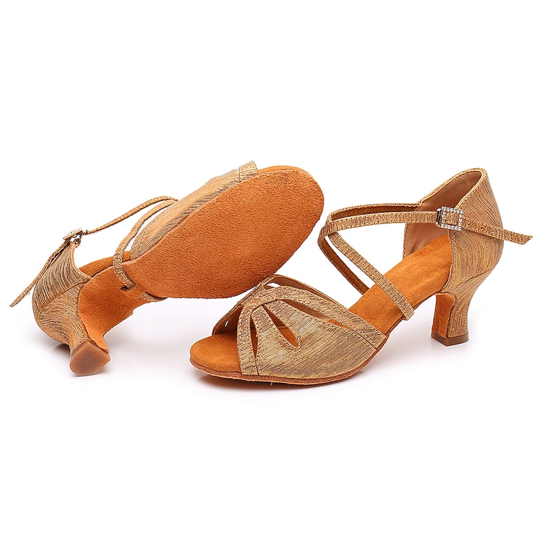 Women's Gold Strappy Latin Dance Shoes – Suede Sole Performance Heels for Salsa, Ballroom & Practice4