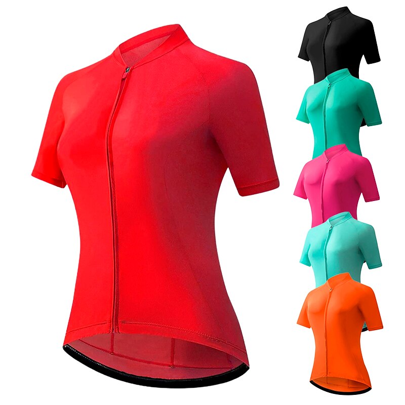 Women's Cycling Jersey Solid Color Short Sleeve Bike Jersey Top with 3 Rear Pockets Mountain Bike MTB Road Bike Cycling Quick Dry Reflective Strips Back Pocket Moisture Wicking Sports Black Pink Red2