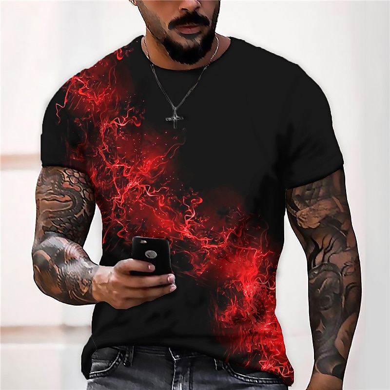 Men's Unisex Graphic Prints Flame Shirt T Shirt Tee Short Sleeve T shirt 3D Print Crew Neck Shirt Designer Casual Big and Tall Daily Holiday Yellow Red Royal Blue Summer Clothing Apparel S M L XL XXL