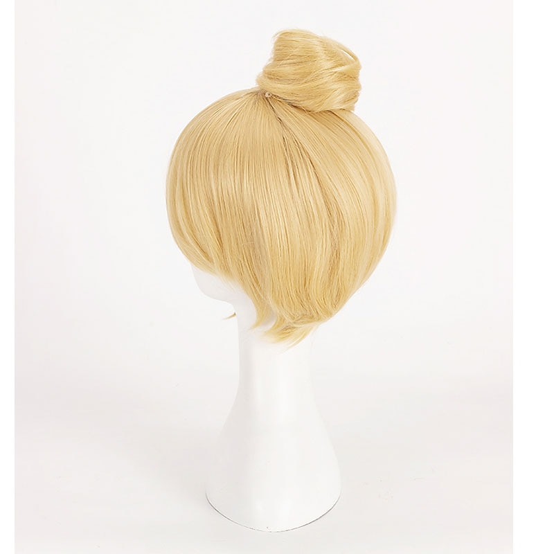 Tinker Bell  Wig Fairy Tinker Bell Tinkerbell Cosplay Wigs Short Blonde Hair with Bun Heat Resistant Synthetic Hair Wig Halloween Wigs3