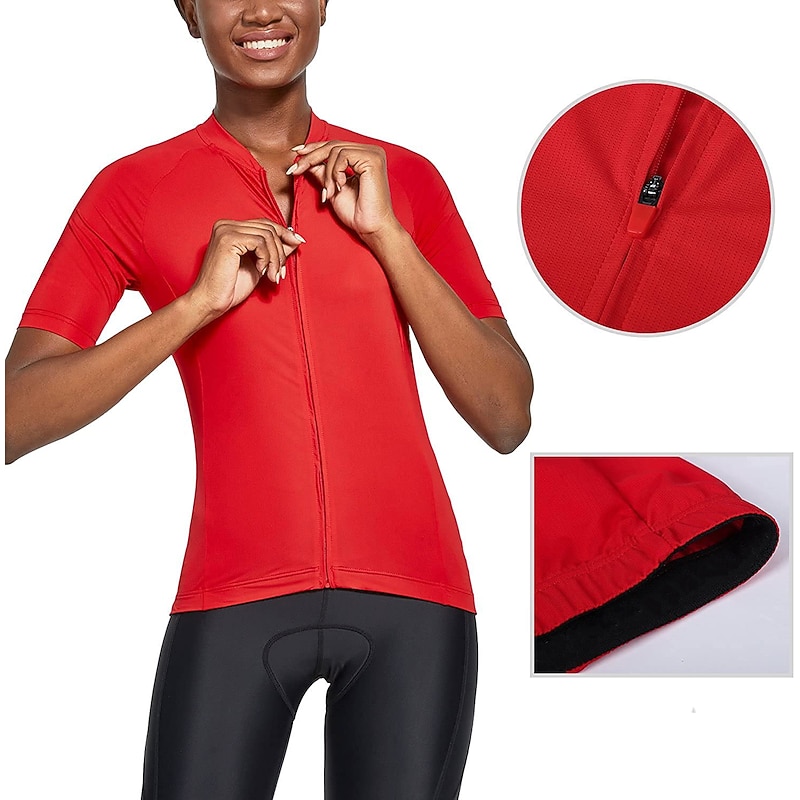 Women's Cycling Jersey Solid Color Short Sleeve Bike Jersey Top with 3 Rear Pockets Mountain Bike MTB Road Bike Cycling Quick Dry Reflective Strips Back Pocket Moisture Wicking Sports Black Pink Red3