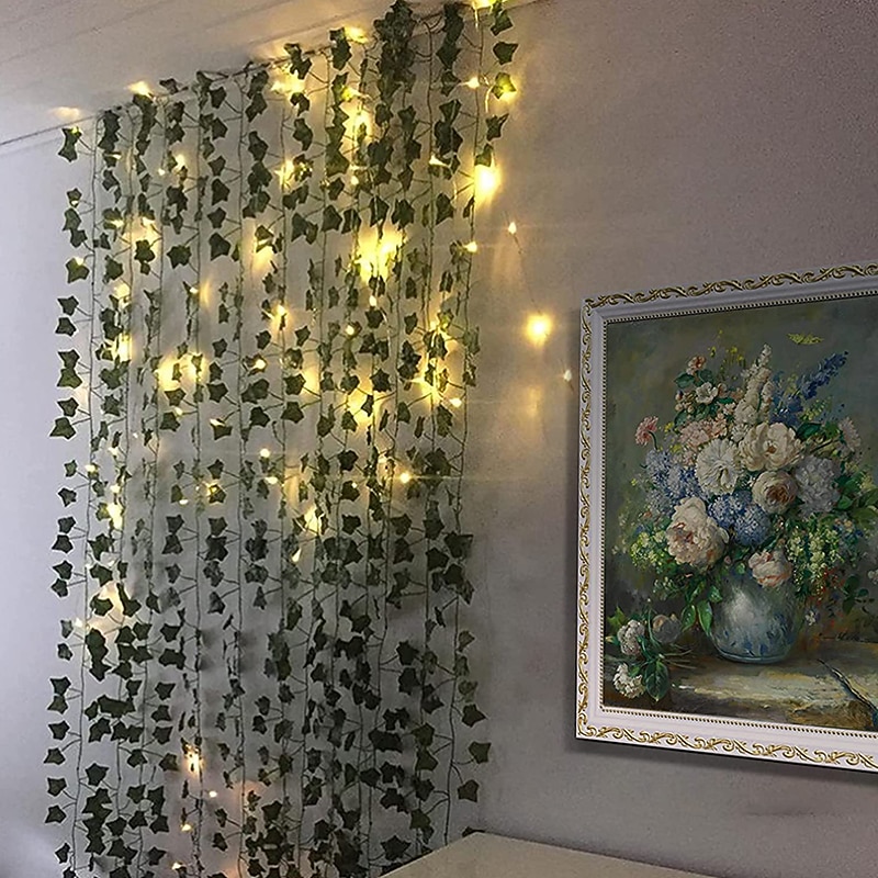 Elegant Wedding Reception Party Artificial Plants LED String Light 2M Creeper Green Leaf Home Wedding Outdoor Ivy Vine Decoration Lamp DIY Hanging Garden Patio Yard (without Battery)4