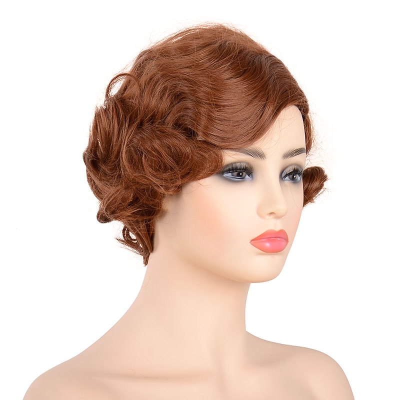 Roaring 20S Wig Flapper Wig Women Brown Finger Wave Flapper Wig Vintage Short Hair Curly Bob 1920S Great Gatsby  Wig Party Synthetic Hair Halloween Wigs2