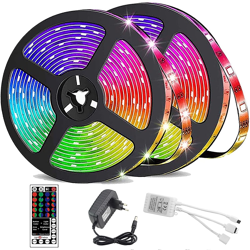 LED Strip Lights Waterproof 10M(2x5M) Flexible LED Strip Lights RGB Tiktok Lights 2835 600LEDs 8mm 44Keys IR Remote Controller - Main Image