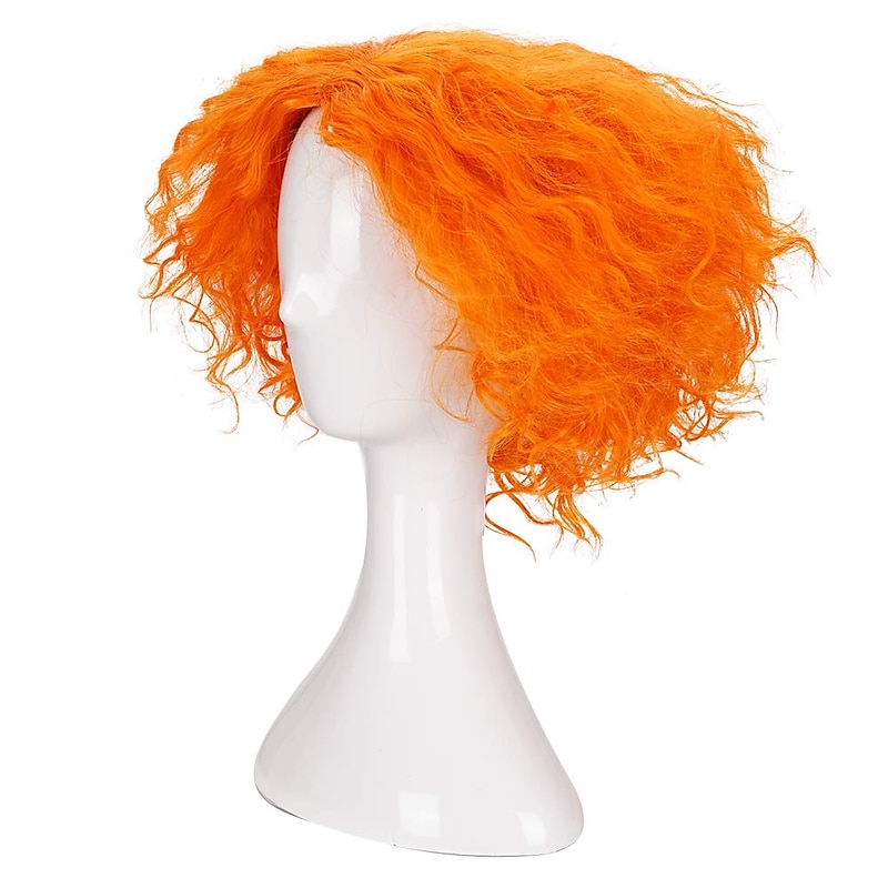 Mad Hatter Short Messy Curly Orange Wigs Unisex Heat Resistant Hair for Cosplay  Holloween Party Carnival Wigs3