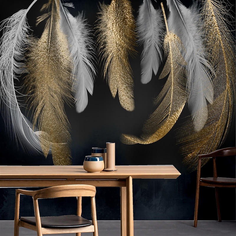 Cool Wallpapers Wall Mural Beautiful Wallpaper Wall Sticker Covering Print Peel and Stick Self Adhesive Black Feather PVC / Vinyl  Home Decor4